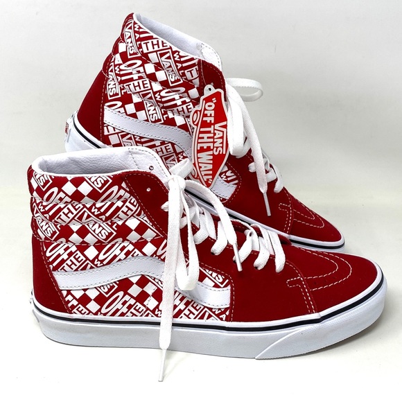 💖MEGA SALE💖VANS SK8-HI Suede Canvas Print Logo Red Women’s VN0A32QG3VB - Picture 5 of 7